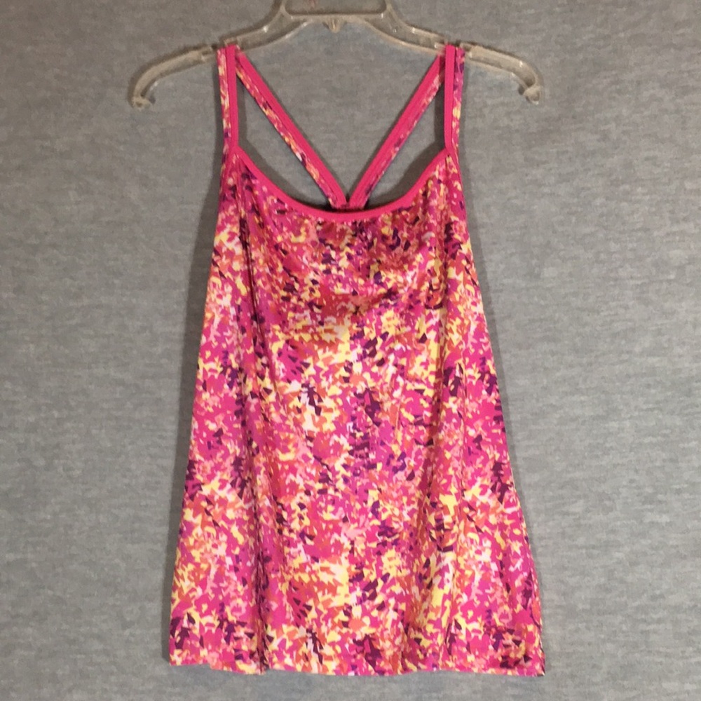 CHAMPION Abstract Print Racer Back Active Wear Top with Shelf Bra